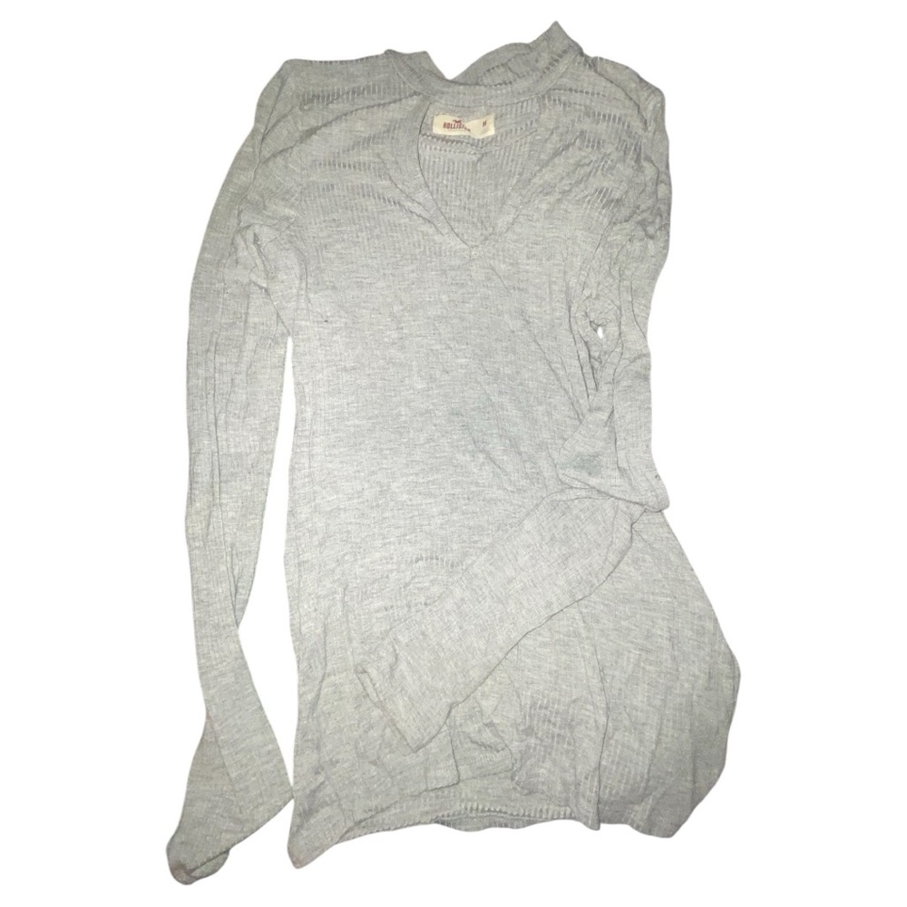 Hollister Light Gray Long Sleeve V-Neck Top